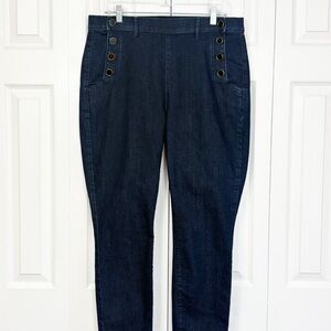 LOFT Dark Rinse Blue Denim Sailor Button Front Modern Skinny Jeans 14